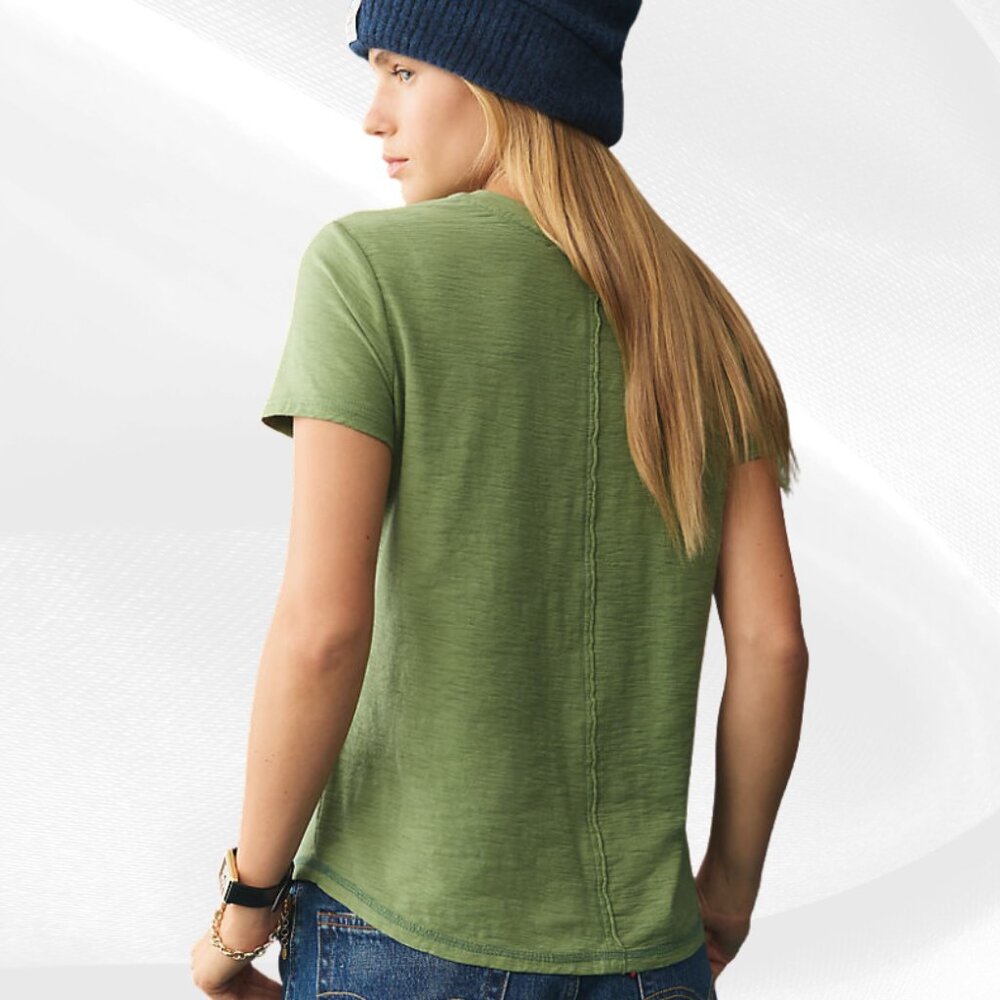 Pilcro The Bennie Slim Crewneck Tee Anthropologie Olive Green Cotton Slub S - Picture 4 of 15